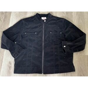 Quacker Factory Black Corduroy Rhinestone Zip Front Jacket XL Womens Sparkle